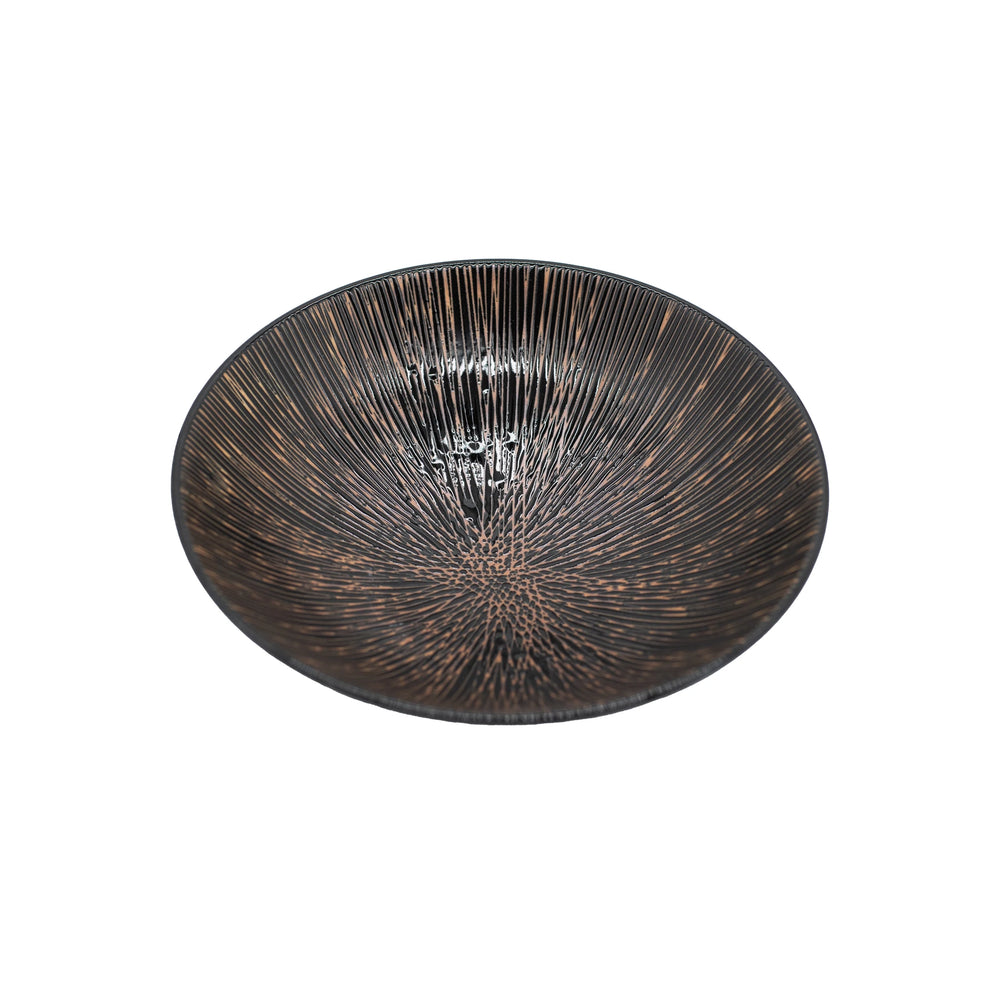 The Ramen Bowl - Bronze is a handmade, round bowl with a dark bronze finish and a textured, radiating line pattern inside, shown from above on a white background—ideal for serving Japanese ramen.