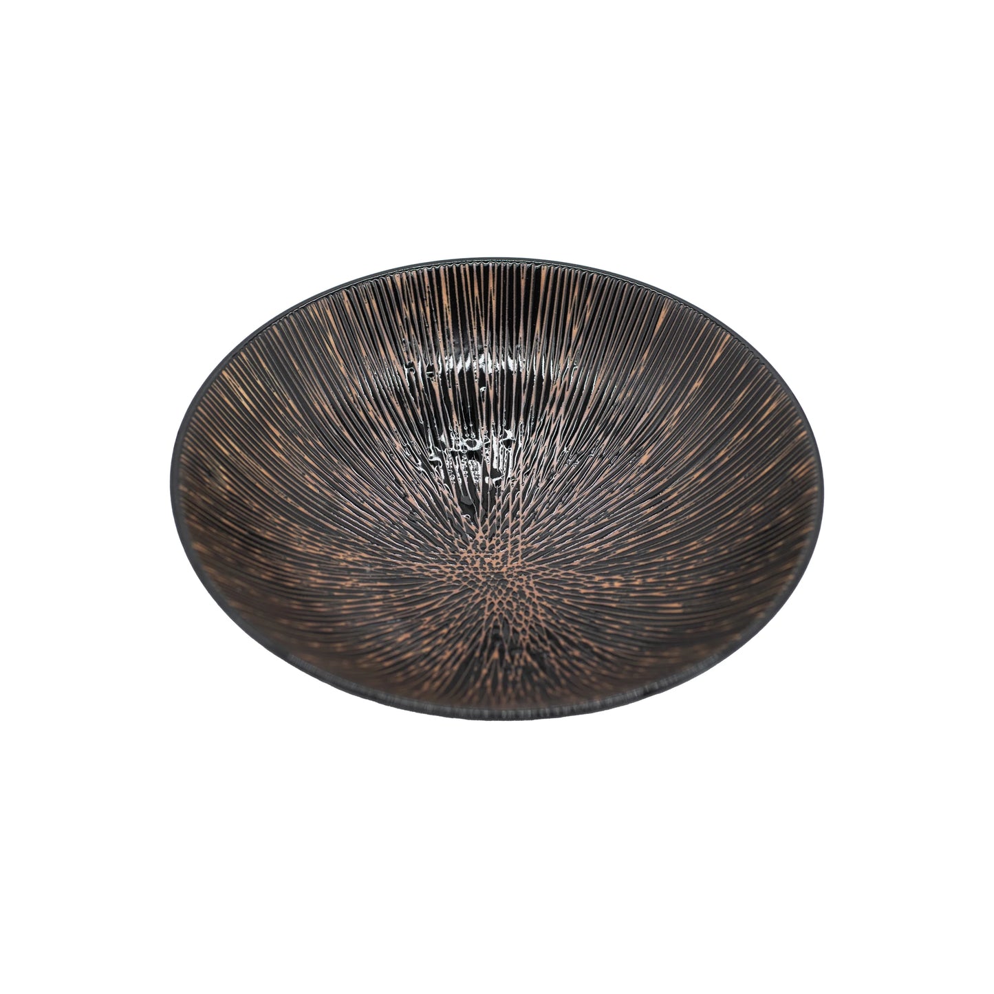 The Ramen Bowl - Bronze is a handmade, round bowl with a dark bronze finish and a textured, radiating line pattern inside, shown from above on a white background—ideal for serving Japanese ramen.