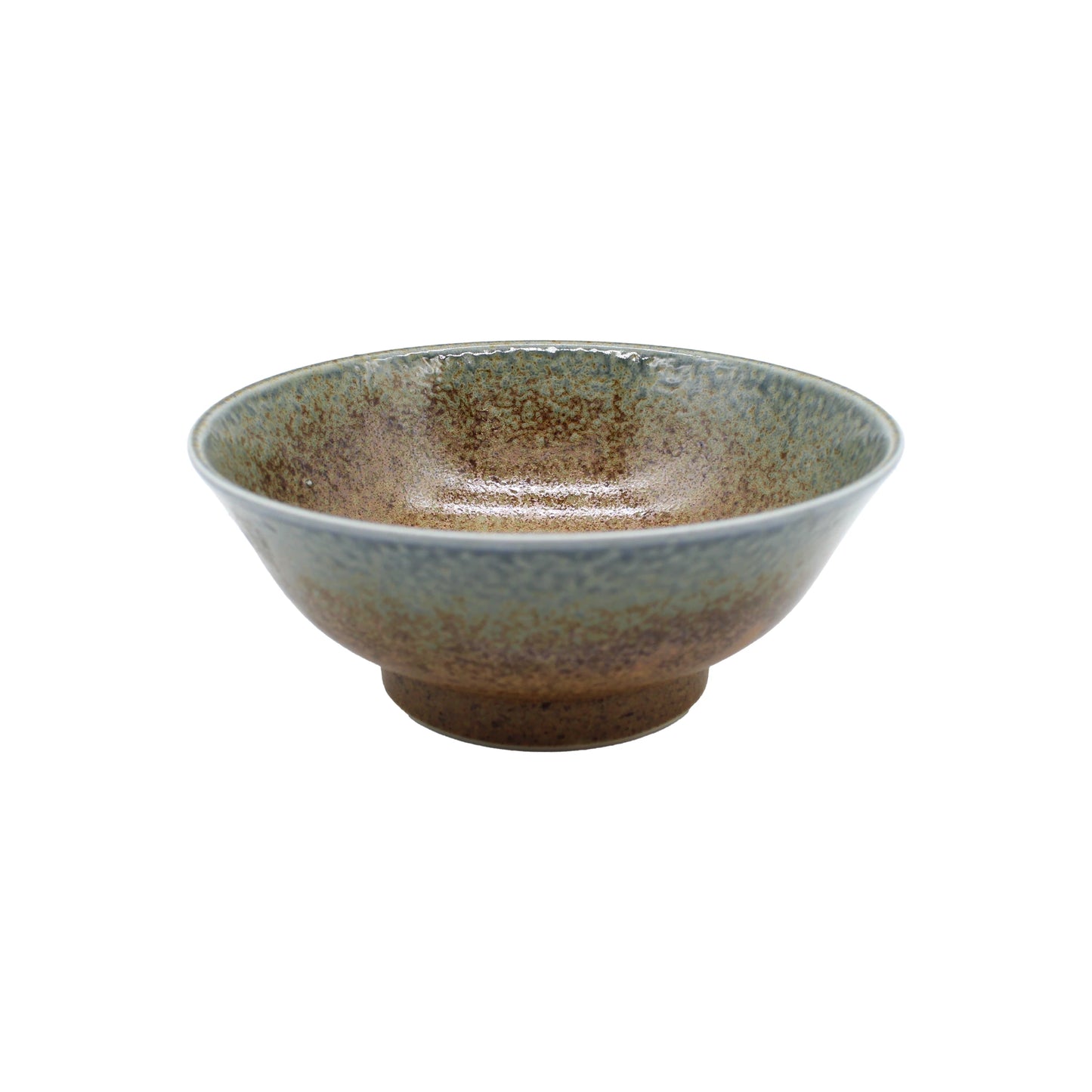 A rustic Ramen Bowl - Brown and Blue with a wide rim and a mottled brown and blue glazed finish—perfect as an Aki ramen bowl.