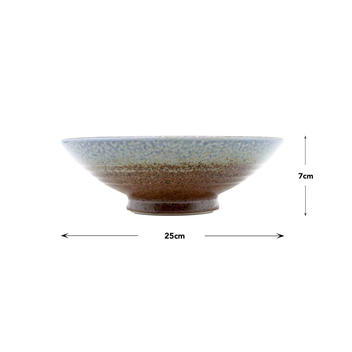 The Ramen Bowl - Earth & Sky measures 25 cm in diameter and 7 cm in height, featuring a brown and beige gradient glaze that celebrates Japanese ceramic artistry, displayed against a white background.