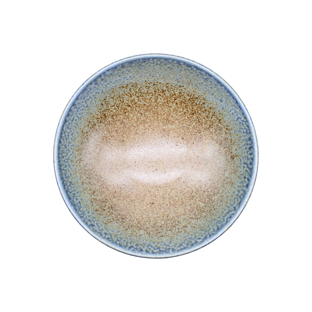 
                  
                    The Ramen Bowl - Earth & Sky is a round artisan piece with a speckled beige and blue glaze, shown from above on a white background.
                  
                