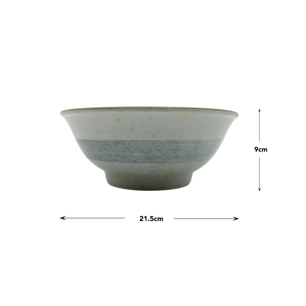 
                  
                    The Ramen Bowl - Light Green Cherry Blossom, a versatile Japanese porcelain bowl measuring 21.5 cm in diameter and 9 cm in height, is displayed on a white background with labeled dimensions.
                  
                