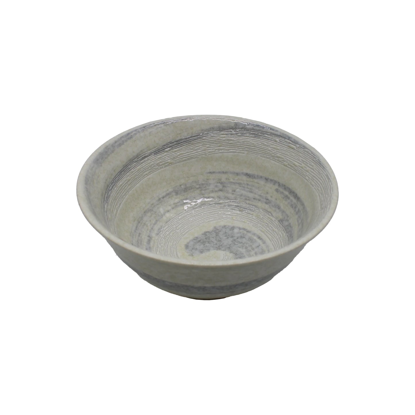 
                  
                    The Ramen Bowl - Grey Swirl is a round, shallow ceramic bowl featuring subtle textured lines and a slightly flared rim, ideal for noodles. It's shown against a white background.
                  
                