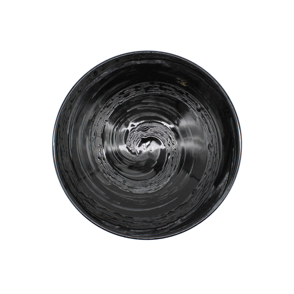 
                  
                    The Ramen Bowl - Gunmetal Swirl is a round black ceramic bowl with a glossy gunmetal swirl interior, showcasing exquisite Japanese craftsmanship when viewed from above.
                  
                