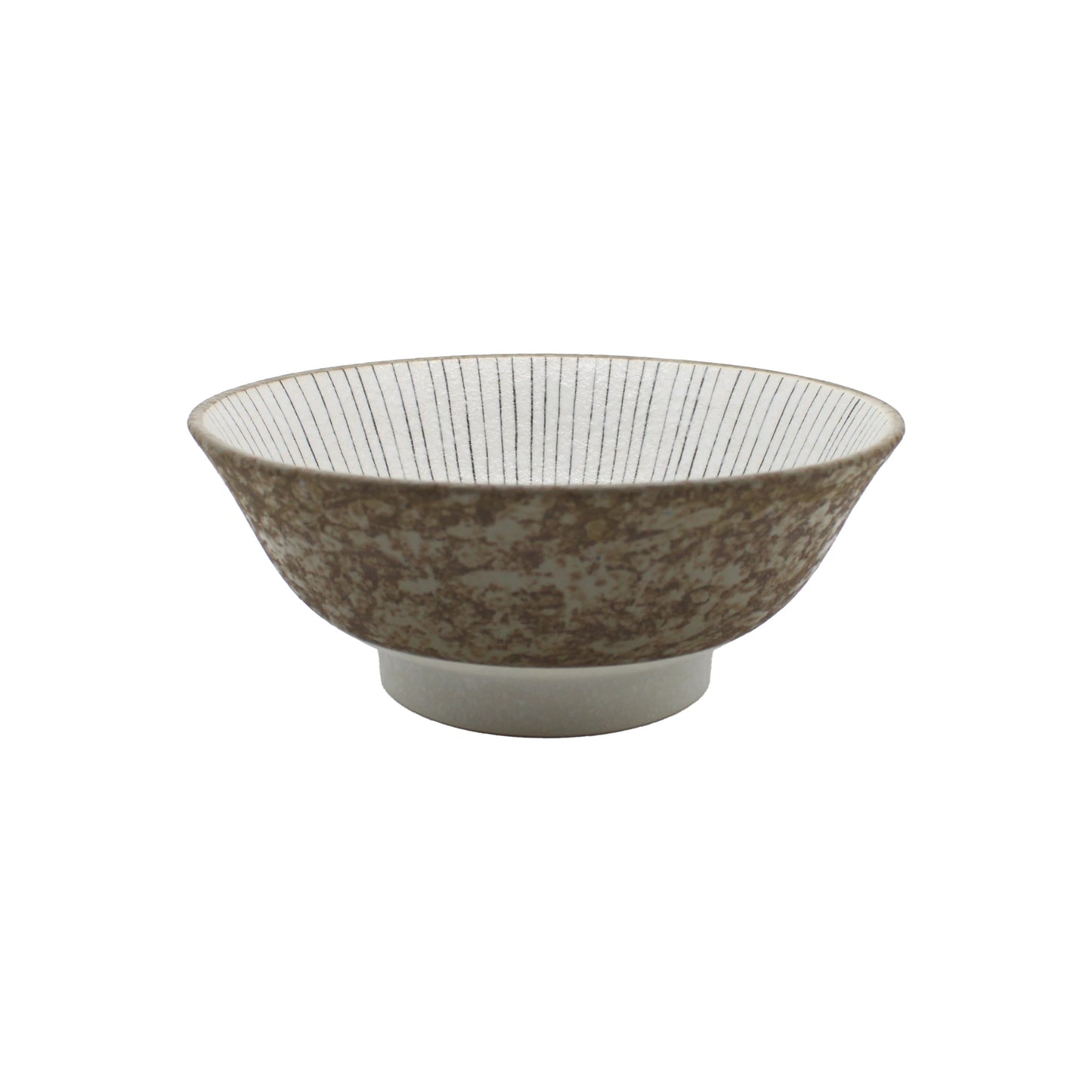 
                  
                    The Ramen Bowl - Lined Earth features a wide rim, textured brown and white exterior, vertical line pattern inside, and a short circular base—ideal for serving ramen or your favorite meals.
                  
                