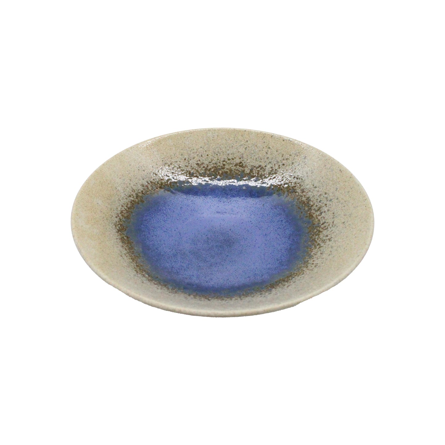 
                  
                    The Ramen Bowl - Minoyaki Mori Aya White and Blue is a round ceramic bowl handcrafted in Japan, featuring a beige outer rim and a blue glazed center, displayed on a plain white background.
                  
                