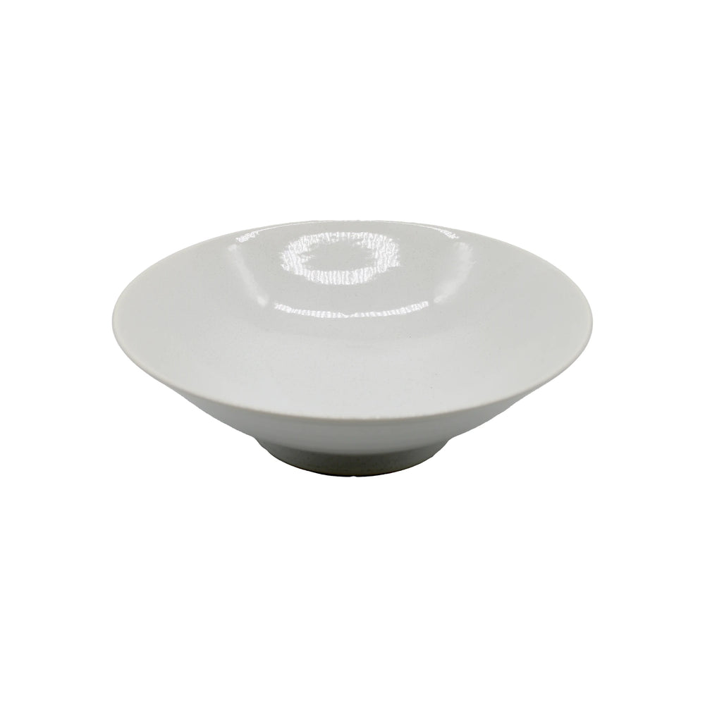 The Ramen Bowl - Parchment White is a Minoyaki porcelain bowl with a wide rim and shallow depth, featuring a subtle Japanese aesthetic, photographed against a white background.
