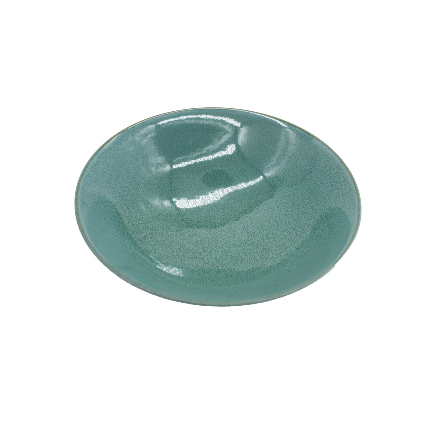 The Peacock Ramen Bowl is a shallow, round ceramic bowl in light green with a glossy finish, ideal for serving Japanese meals. Photographed on a white background.