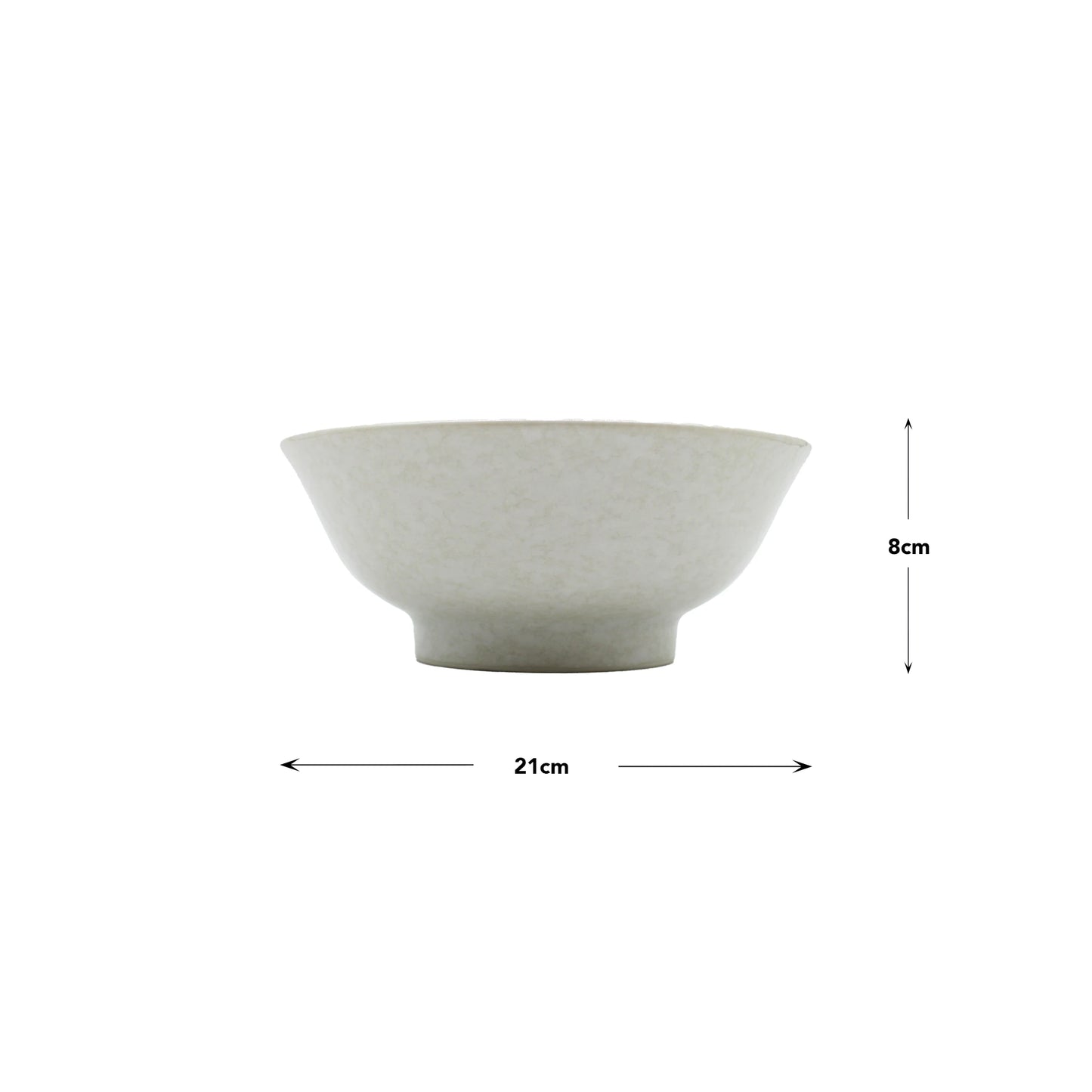 
                  
                    The Ramen Bowl - White 'Seikaiha' Wave is a plain, round Japanese ceramic bowl, 21cm in diameter and 8cm in height, shown on a white background with measurement arrows.
                  
                
