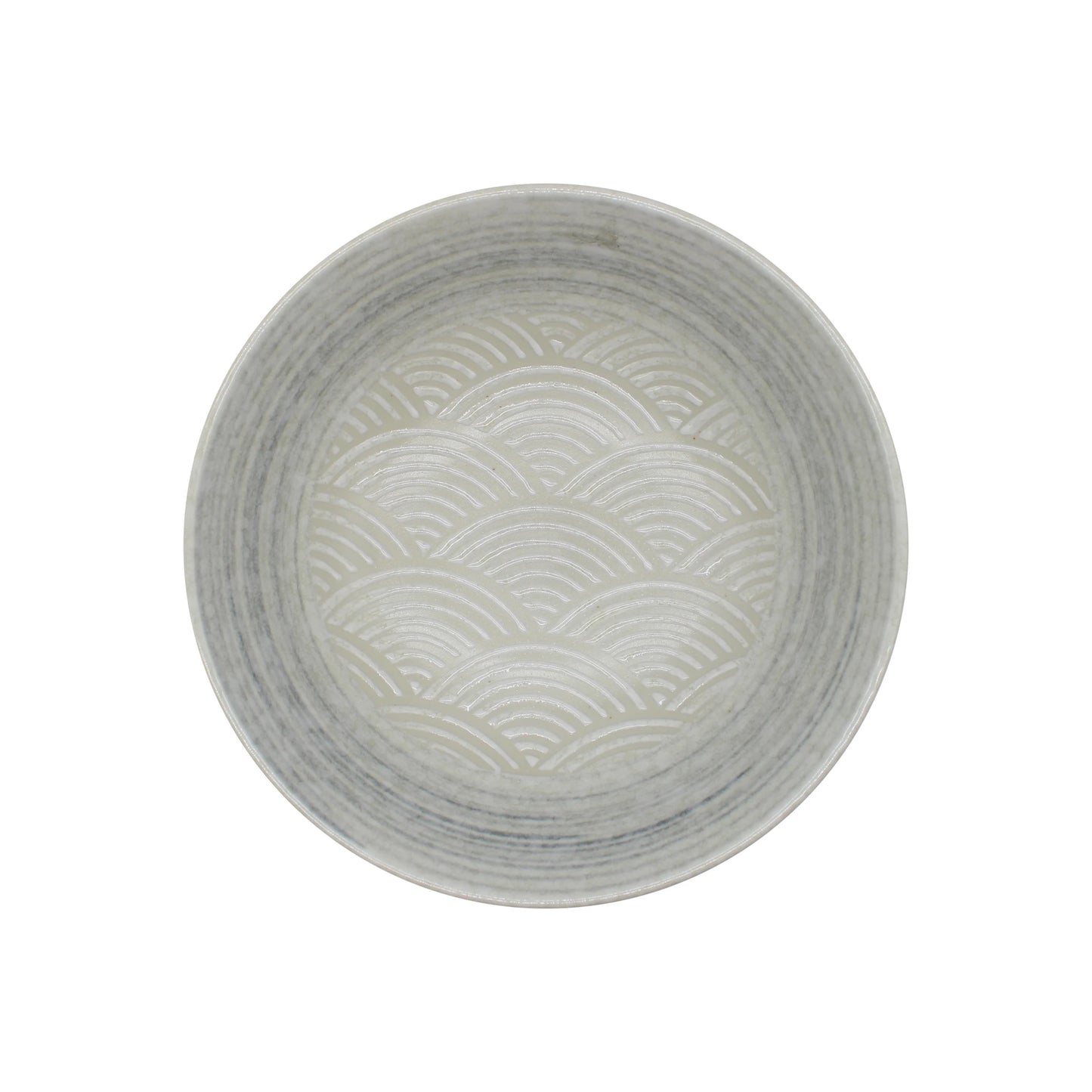 
                  
                    White 'Seikaiha' Wave Ramen Bowl featuring a repeating Seikaiha pattern in the center and a light grey finish.
                  
                