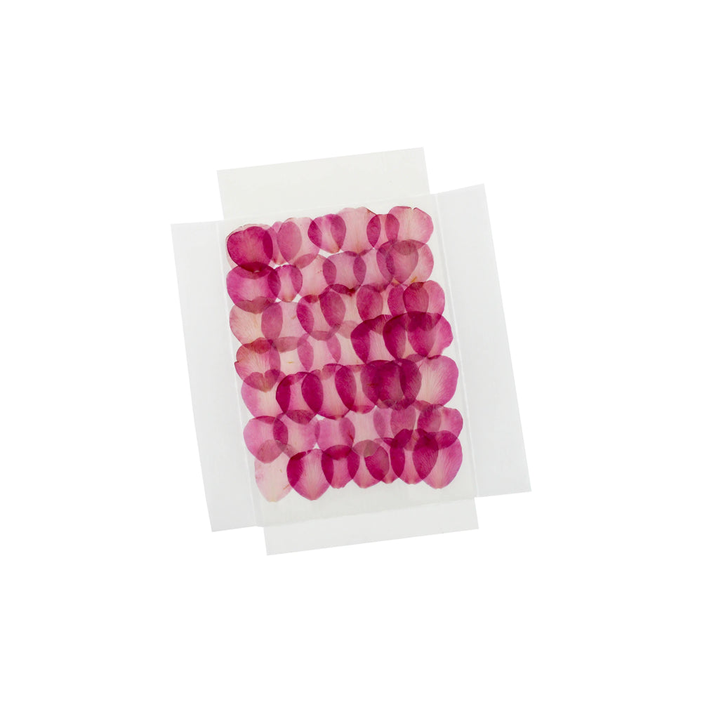 
                  
                    A sheet of pink hydrocolloid pimple patches arranged on white paper is accented with Red Camelia Petals, Dried & Edible - 100, adding a touch of natural elegance.
                  
                