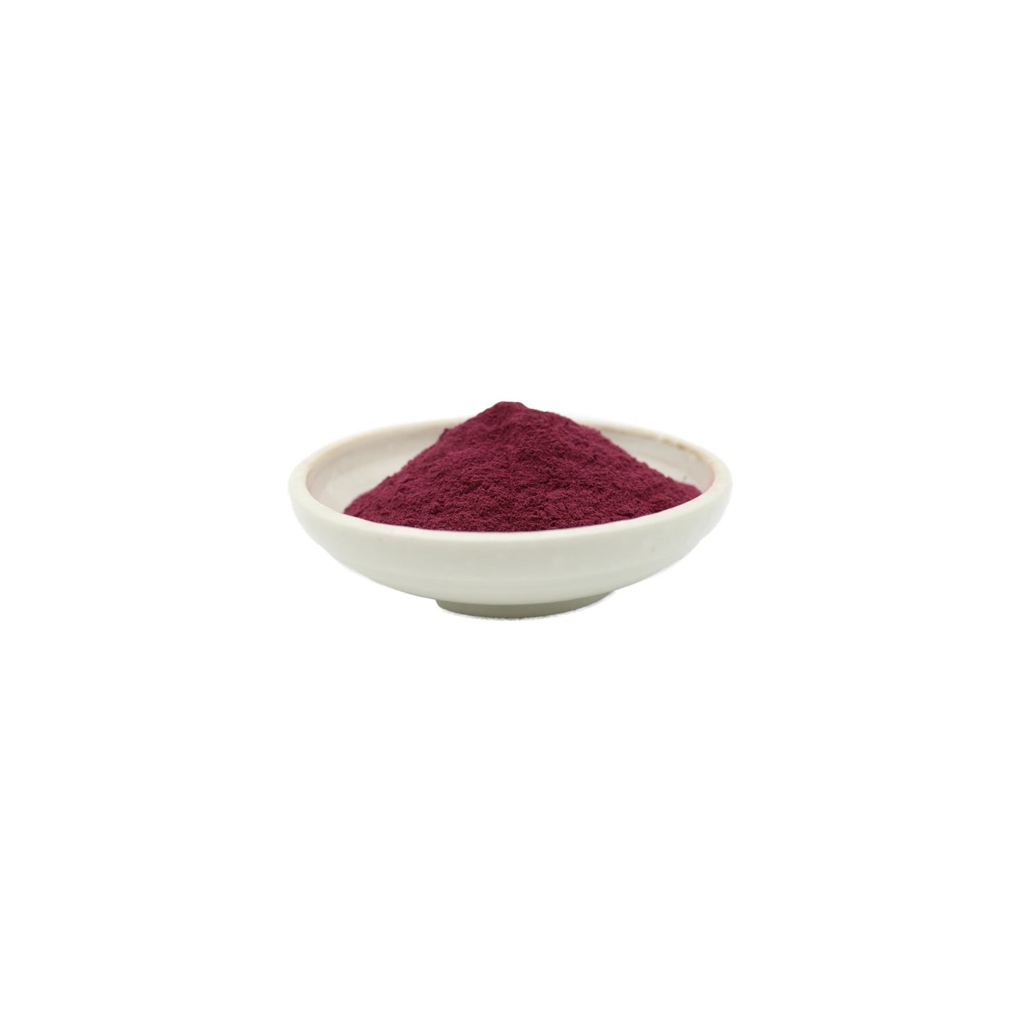 A small white bowl holds a mound of fine, dark red Maple Leaf, Freeze Dried Powder - 50g, set against a plain white background.