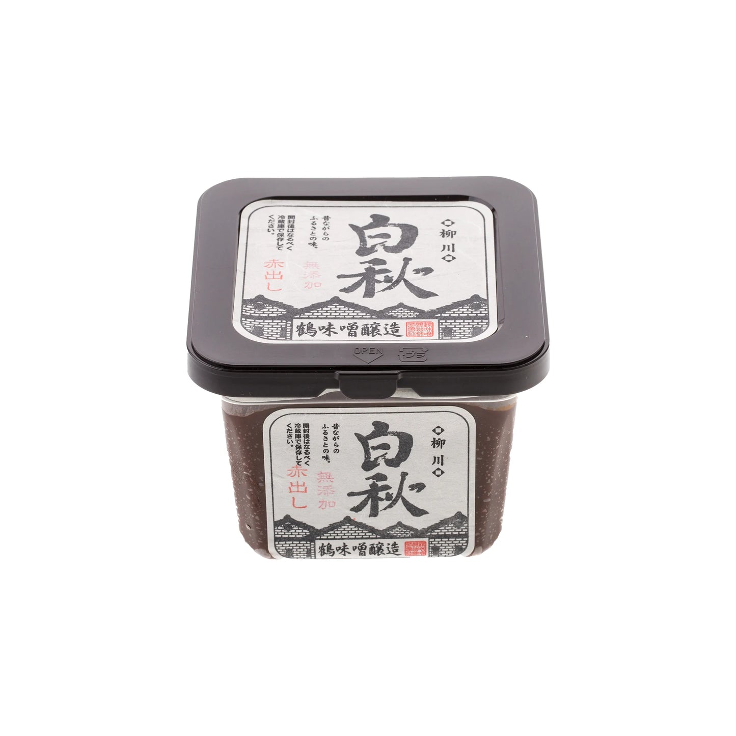 A square plastic container of Red Miso - 500g with Japanese text on the black lid and front label, set against a white background.