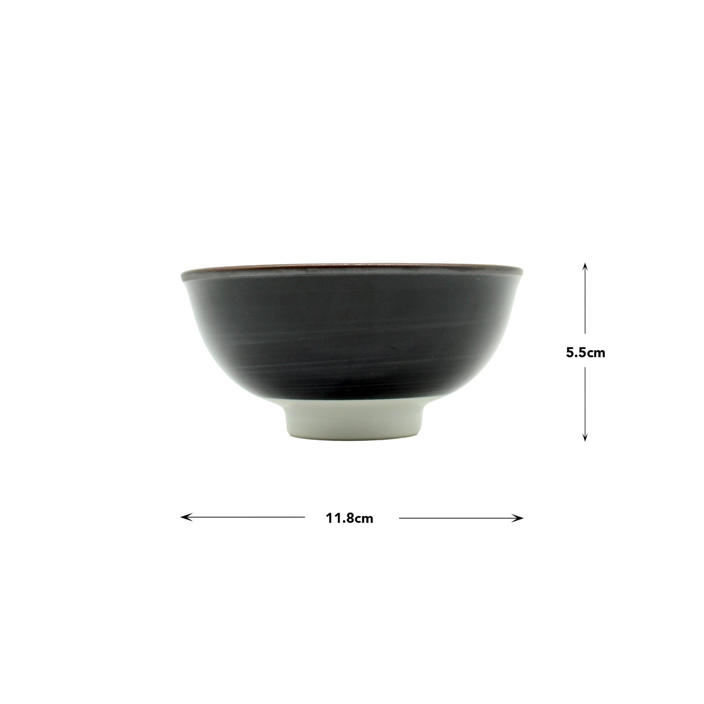 The Rice bowl - Hokusai Great Wave Design White features a black ceramic body with a white base, measuring 11.8 cm in diameter and 5.5 cm in height. Inspired by traditional Japanese tableware, this piece reflects the timeless elegance of Minoyaki porcelain craftsmanship.