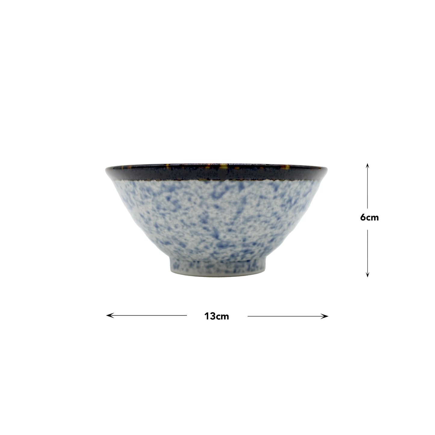 
                  
                    The Rice Bowl - Japanese Wave is a Japanese ceramic bowl with a blue wave design, measuring 13 cm in diameter and 6 cm high, displayed against a plain white background.
                  
                