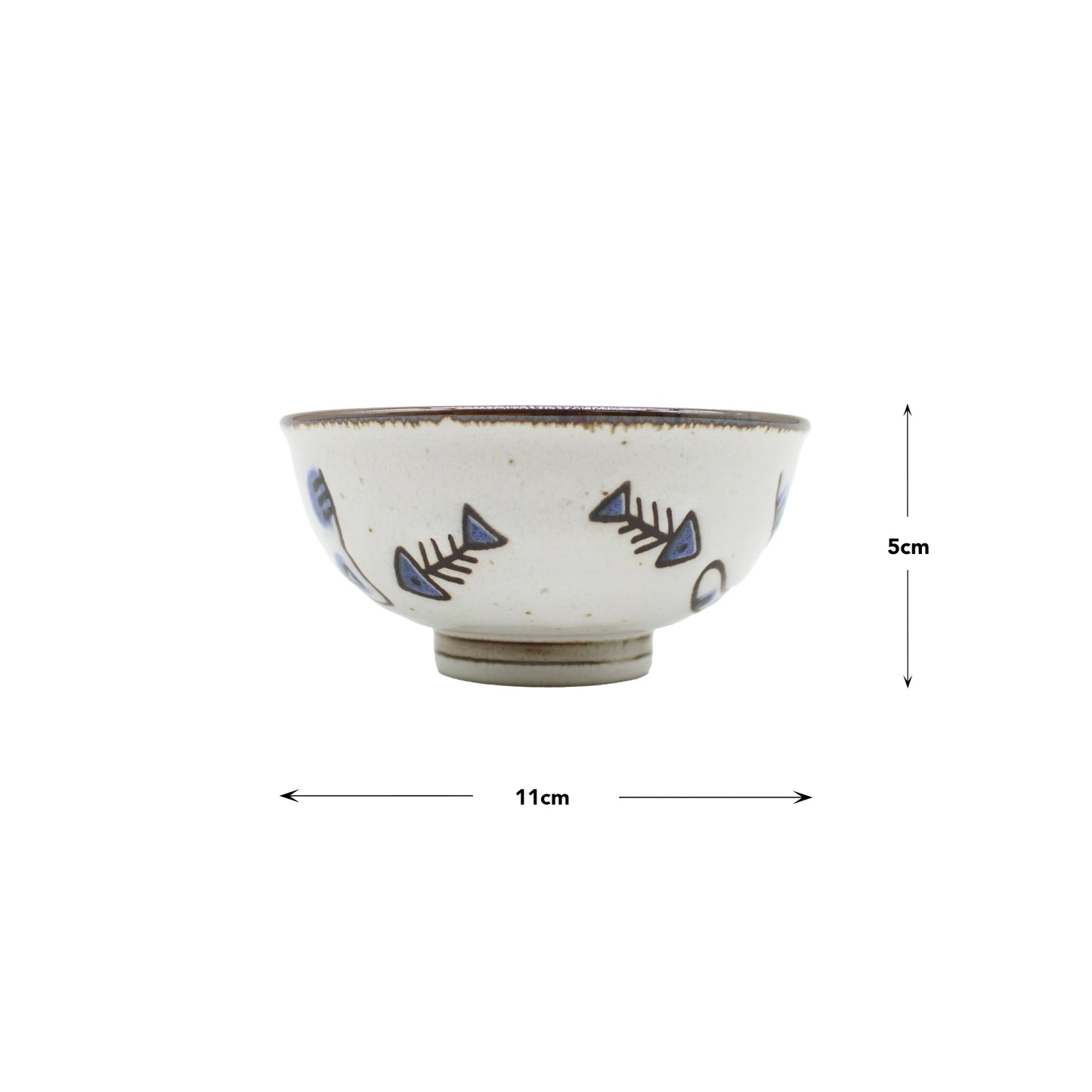 
                  
                    The Rice Bowl - Kawaii Cat, a Japanese-inspired bowl featuring cute cat designs and measuring 11 cm in diameter by 5 cm in height, is shown with arrows indicating its dimensions—an adorable addition to your kitchen.
                  
                