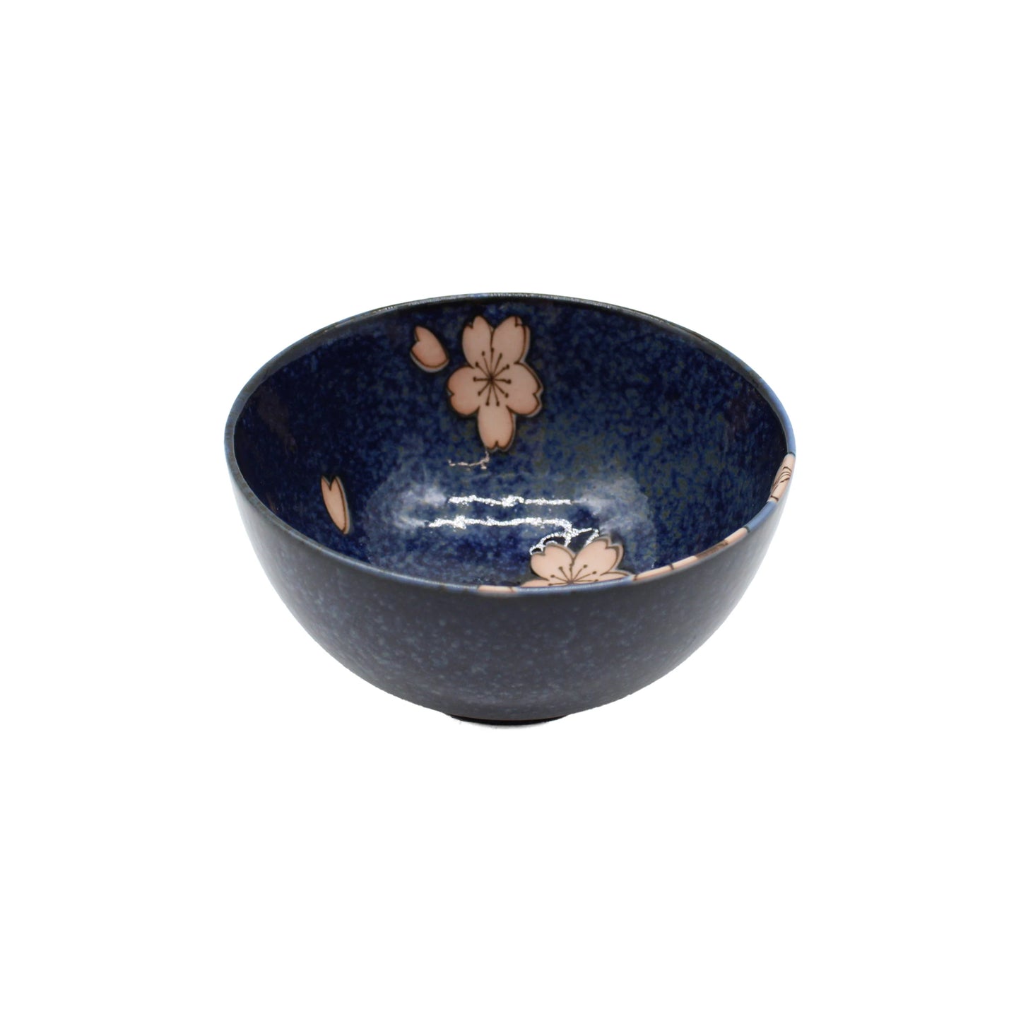 
                  
                    The Rice Bowl Gift Set - Navy Blue & Pink Sakura features a small, round Japanese rice bowl with a dark blue exterior and interior, beautifully adorned with a delicate light pink cherry blossom design—perfect for gifting as part of a ceramic set.
                  
                