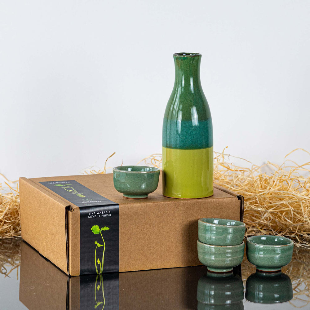 Sake Carafe with Cups - Green & Lime
