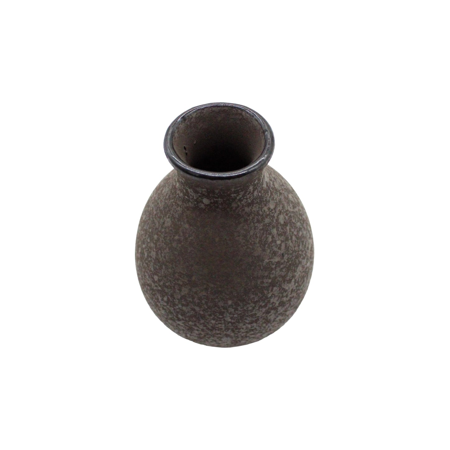 
                  
                    A small, round, textured gray Sake Carafe - Earth made of Minoyaki porcelain is photographed from above on a white background, reflecting Japanese tradition.
                  
                