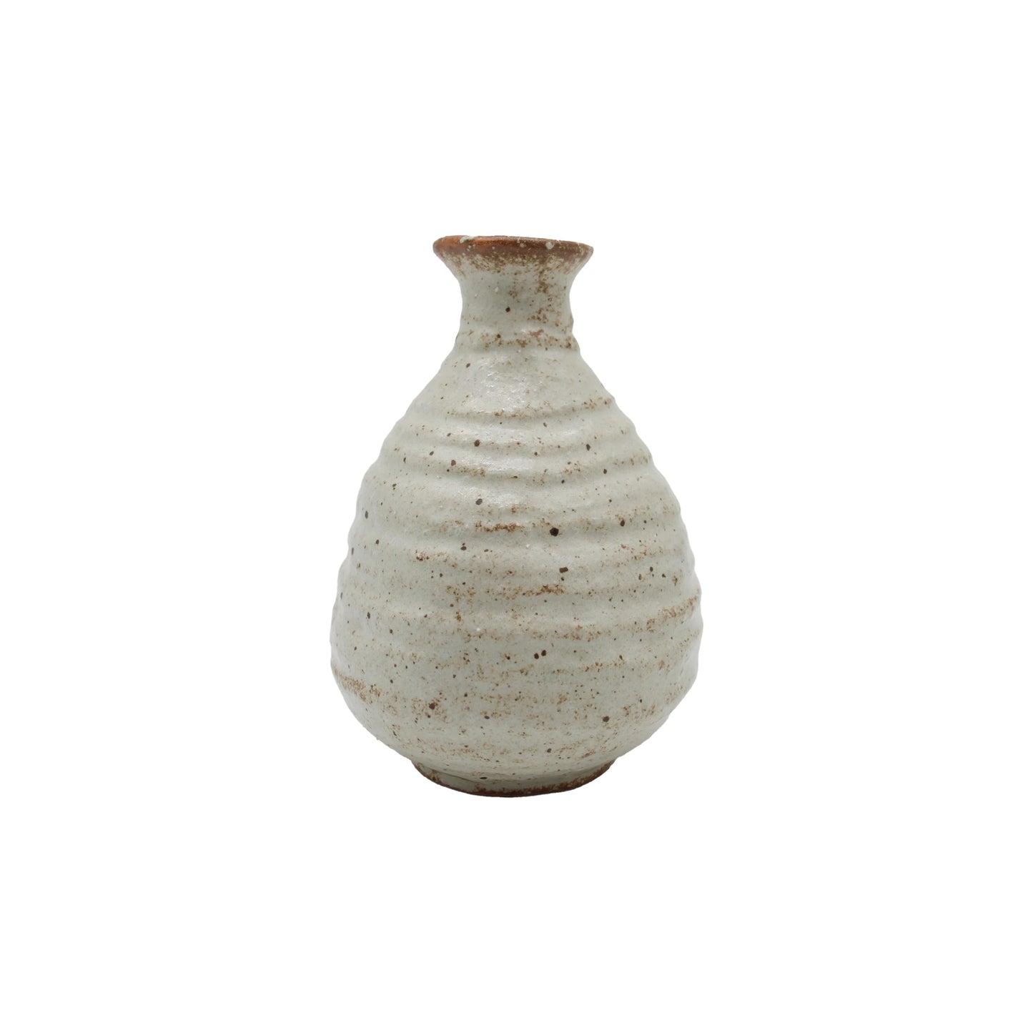 Off-white Minoyaki porcelain Sake Carafe - White Sand with a ridged texture and brown speckled finish.