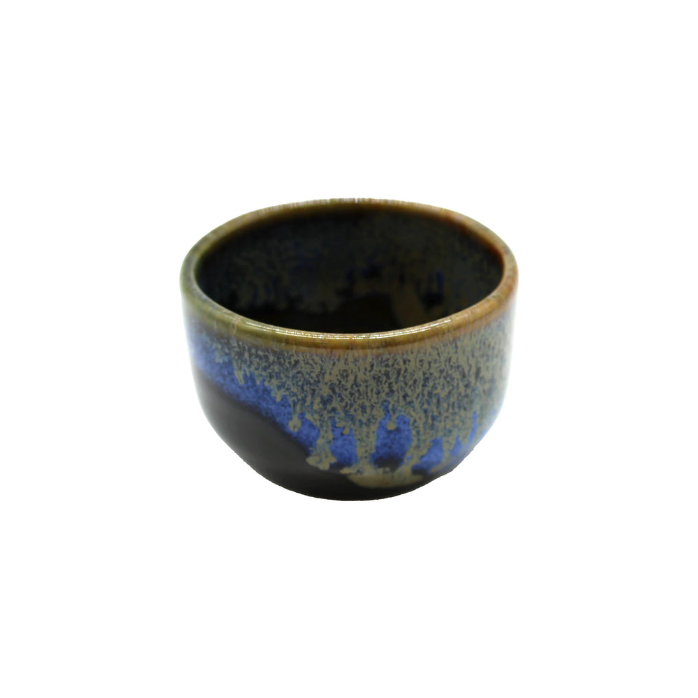 Sake Cup - Black with Blue Drip