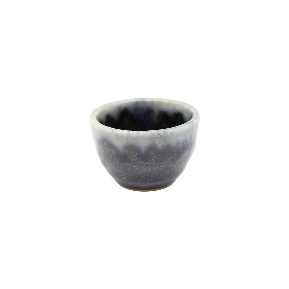 Sake Cup - Dark Blue Glaze with Grey Drip