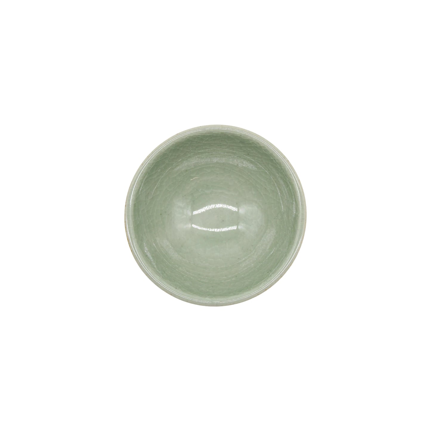 
                  
                    A small, round Sake Cup - Flat Sakazuki in Celadon Green is viewed from above on a white background.
                  
                