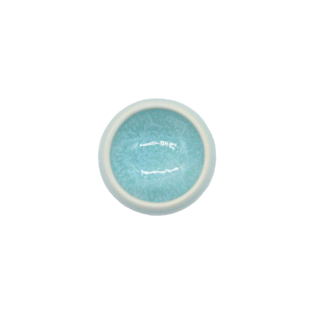 
                  
                    The Minoyaki Seiryuu Sake Cup is a small, round pottery bowl with a glossy pale blue interior and a white rim, shown from above on a white background.
                  
                