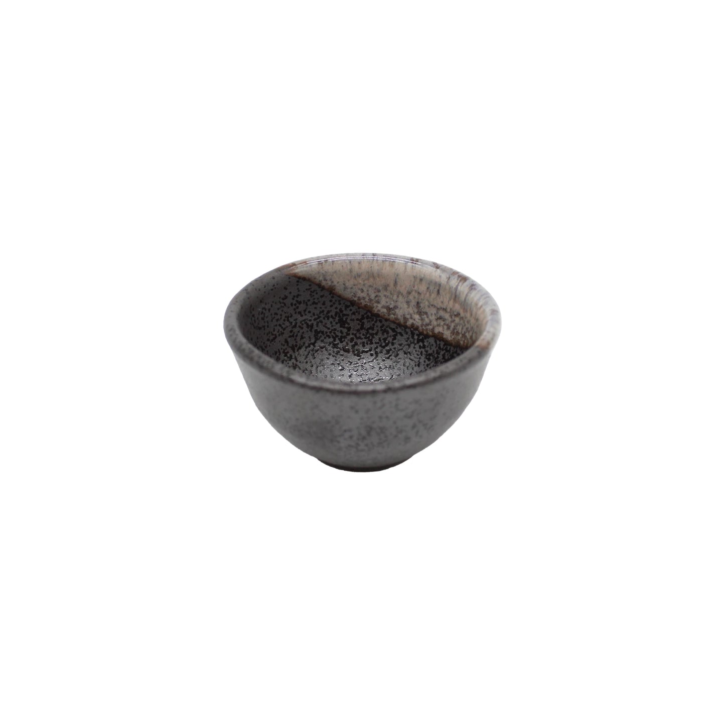 The Sake Cup - Black & Sakura Pink features a dark, speckled glaze and slightly uneven rim, showcasing the elegance of handcrafted Japanese ceramics—perfect for serving sake, styled here on a plain white background.