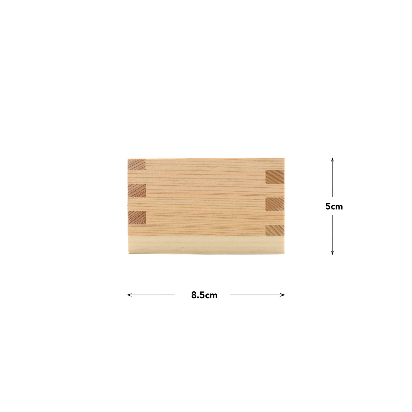 
                  
                    The Sake Cup - 'Masu' Wood - Hokusai Design is a small rectangular Japanese cypress cup, 8.5 cm wide and 5 cm tall, featuring visible joinery and decorative Hokusai artwork.
                  
                