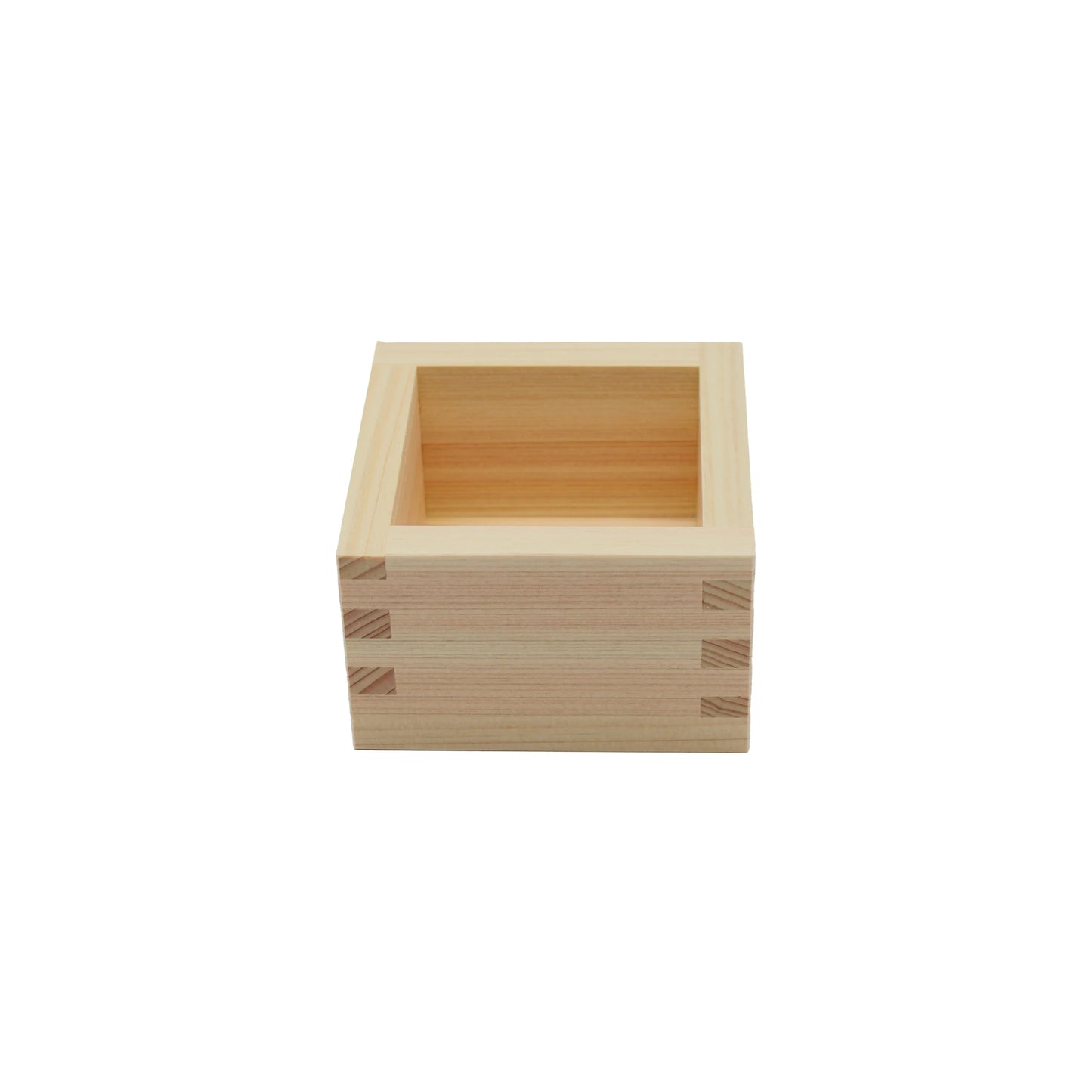 
                  
                    A Sake Cup - 'Masu' Wood - Hokusai Design featuring square corners and visible joints, displayed on a white background.
                  
                