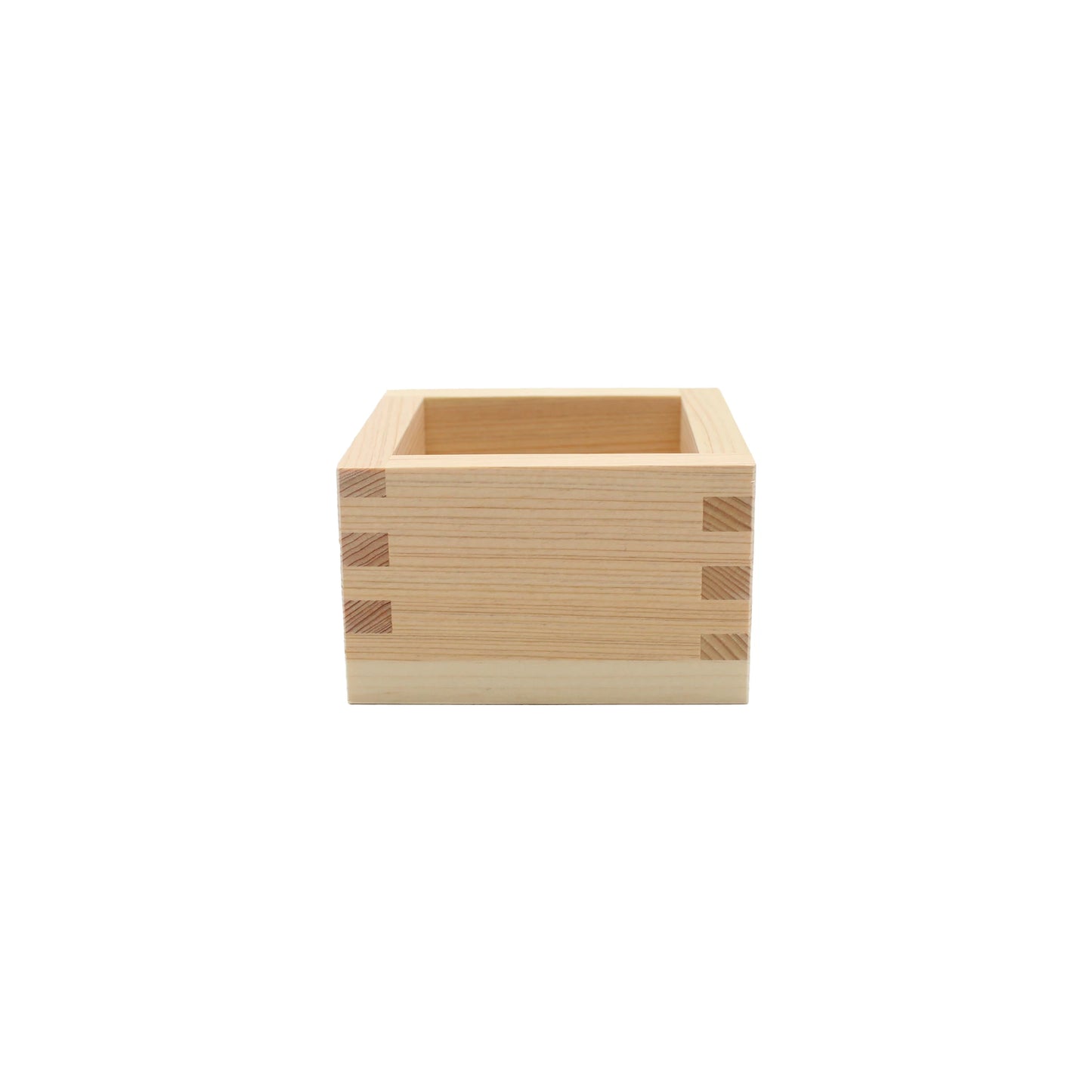 
                  
                    The Sake Cup - 'Masu' Wood - Hokusai Design is a small, square Japanese wooden cup inspired by traditional cypress sake cups, shown with dovetail joints against a plain white background.
                  
                