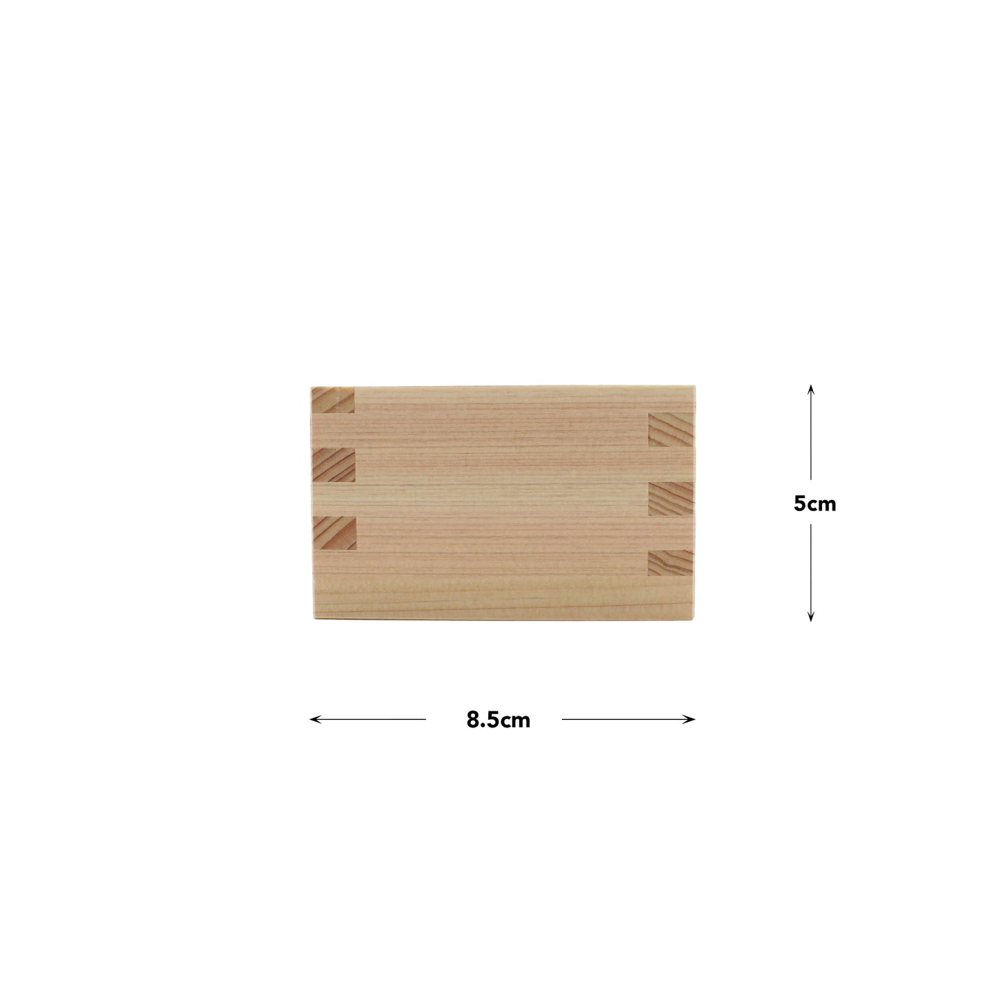 
                  
                    The Sake Cup - 'Masu' Wood is a rectangular Japanese wooden cup with visible joints, measuring 8.5 cm wide and 5 cm high, shown against a white background.
                  
                