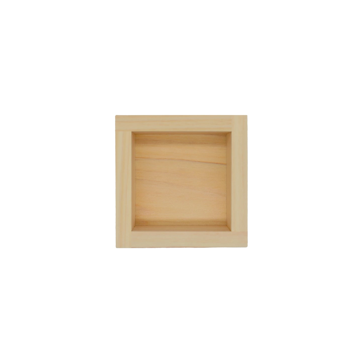
                  
                    The Sake Cup - 'Masu' Wood is a small, square wooden tray with a light natural finish, resembling a traditional Japanese masu cup, shown empty and viewed from above on a white background.
                  
                