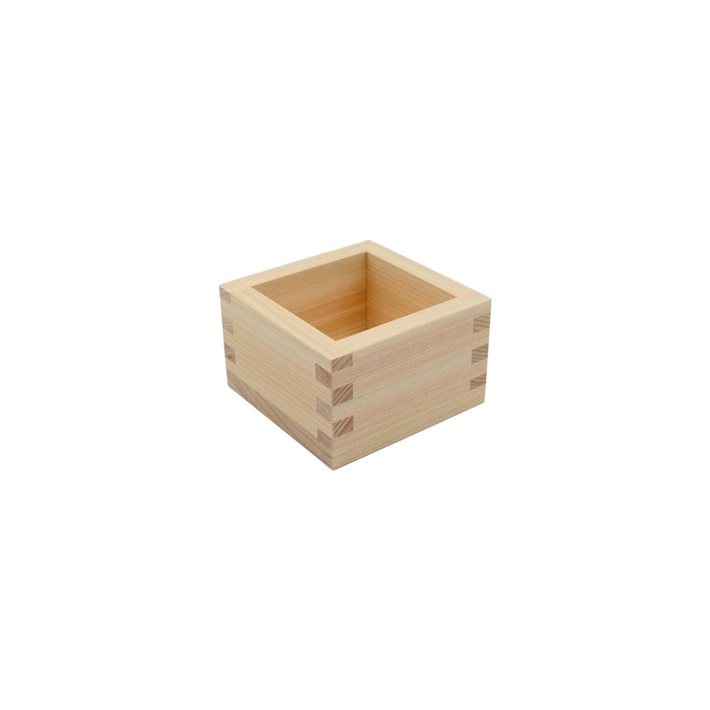 
                  
                    The Sake Cup - 'Masu' Wood is a small, square Japanese wooden cup featuring visible joint detailing, shown on a plain white background.
                  
                