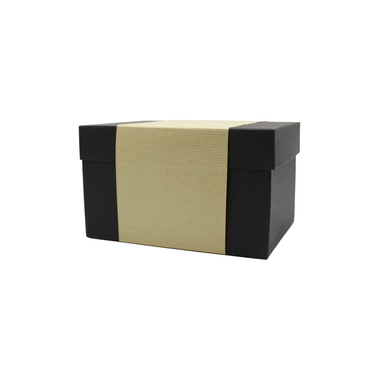 
                  
                    A rectangular cardboard gift box with a black lid and base, accented by a beige textured band, ideal for presenting the Sake Heating or Chilling Pot With Ibushi Handle, displayed on a white background.
                  
                