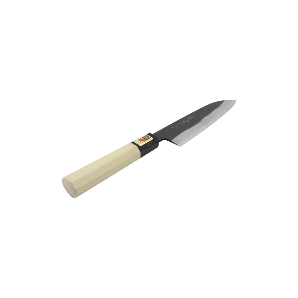 
                  
                    The Santoku Multi-Purpose Knife Black Forged 180mm features a sharp, pointed stainless steel double-bevel blade and black handle, shown on a white background.
                  
                