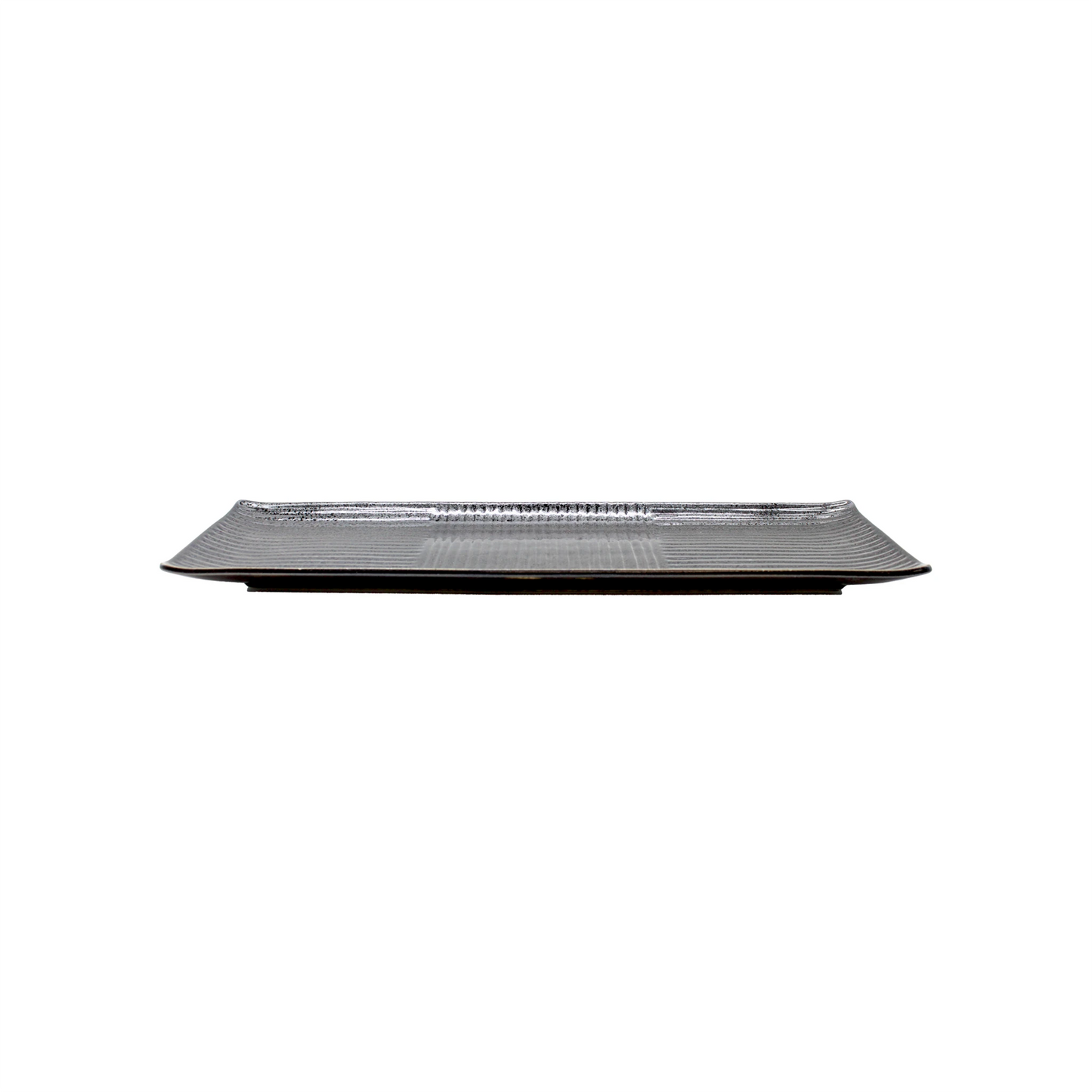 
                  
                    The Sashimi Platter - Line Design Black is a rectangular, textured ceramic serving plate with a subtle black glaze, shown from a side angle against a white background.
                  
                