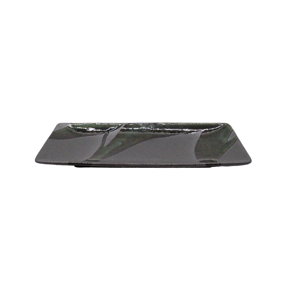 
                  
                    Green and grey Sashimi Platter by Mino Craft, rectangular stoneware with a glossy finish, shown from the side against a white background.
                  
                