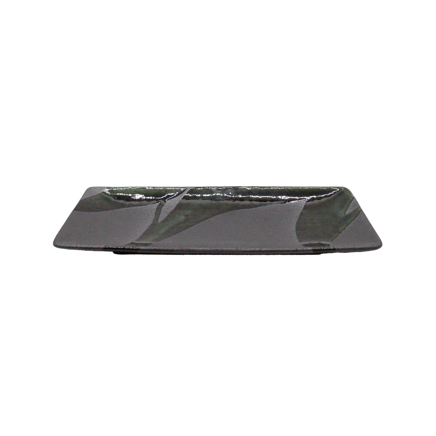 
                  
                    Green and grey Sashimi Platter by Mino Craft, rectangular stoneware with a glossy finish, shown from the side against a white background.
                  
                