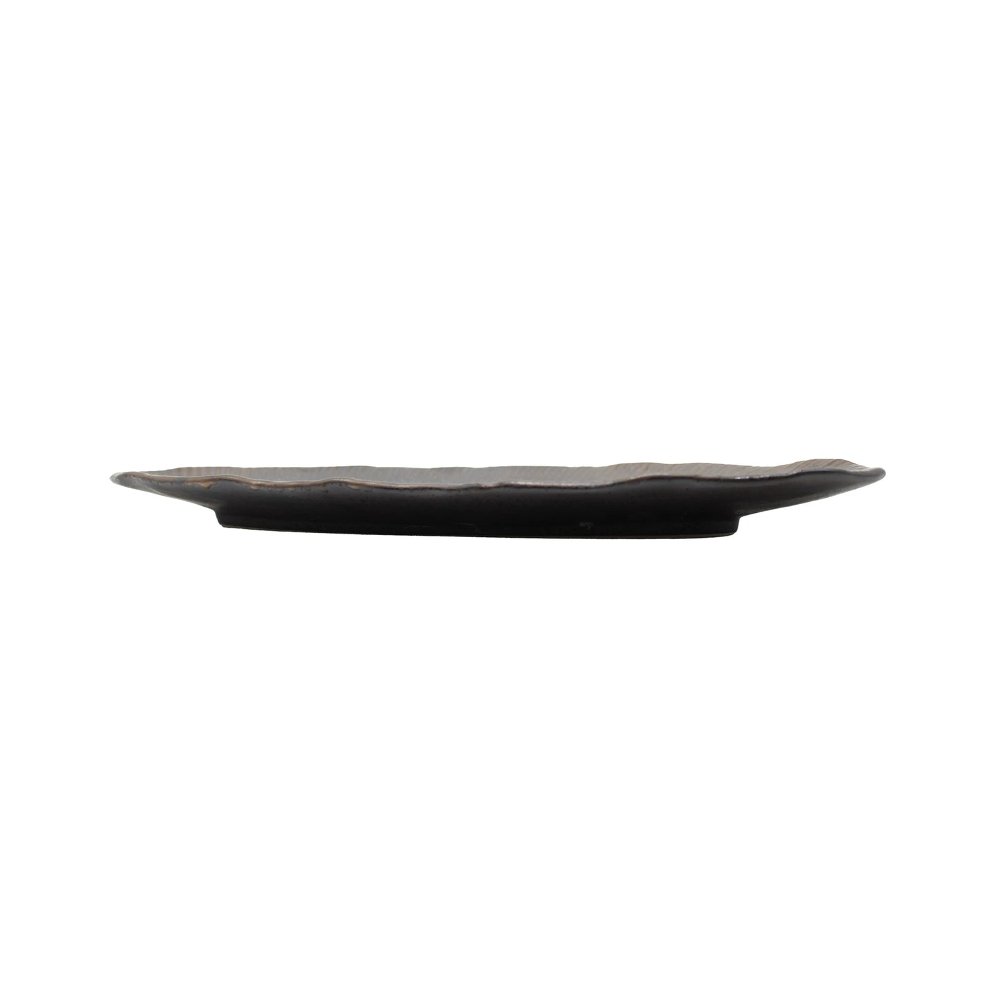 
                  
                    The Sashimi Platter - Oval in Midori Green is a flat, oval ceramic plate with a slightly uneven rim, inspired by Japanese wabi-sabi aesthetics, shown from a side view against a white background.
                  
                