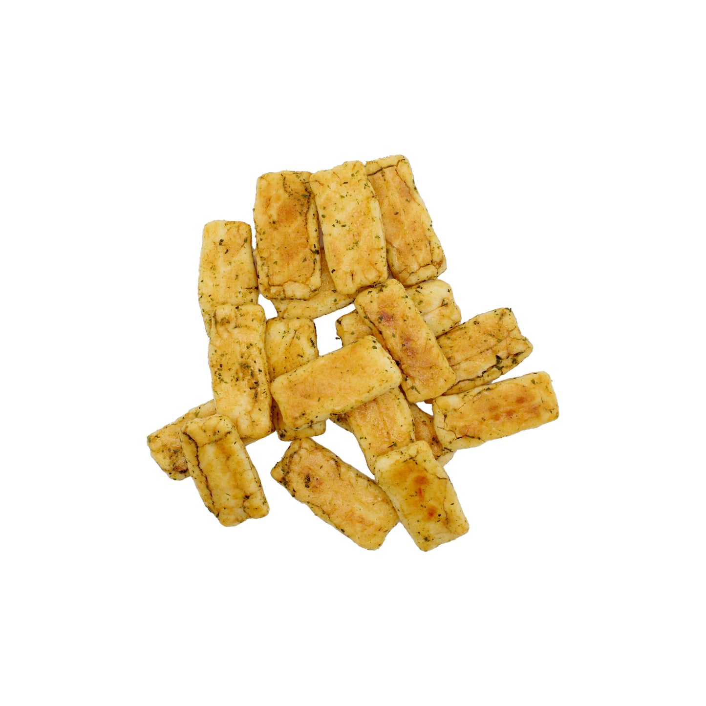 
                  
                    A pile of Japanese Rice Crackers - Senbei Seaweed & Soy Sauce 80g, featuring golden-brown, rectangular snacks with seaweed flavor, arranged on a white background.
                  
                