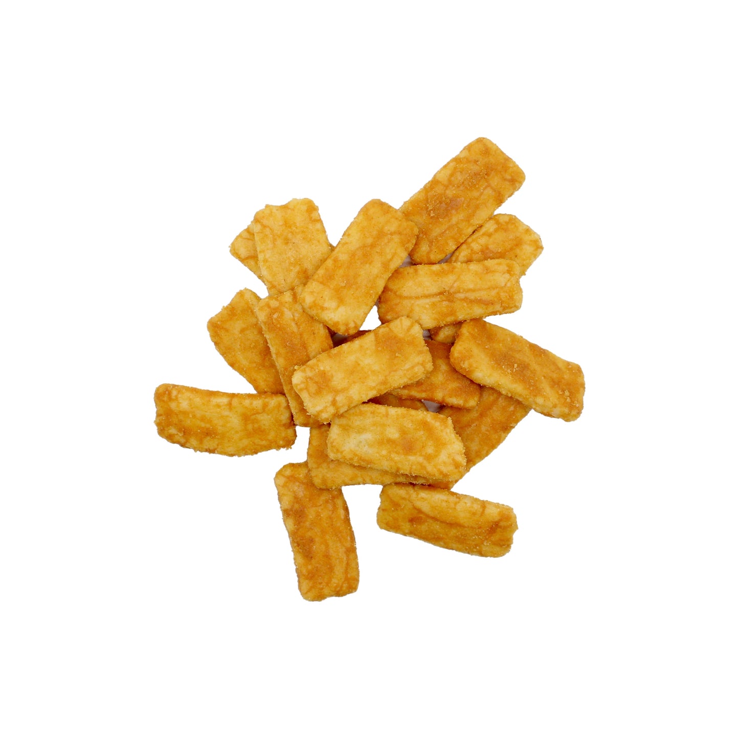 
                  
                    Several golden-brown rectangular Japanese Rice Crackers - Senbei Kinako Soybean Flour 80g are stacked on a white background, resembling classic Japanese senbei rice crackers.
                  
                
