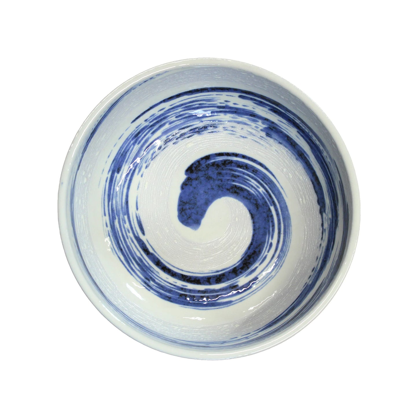 
                  
                    Top view of the Open Bowl - Blue Swirl, crafted from Minoyaki porcelain with a delicate blue and white swirl pattern inside, displayed against a plain white background.
                  
                