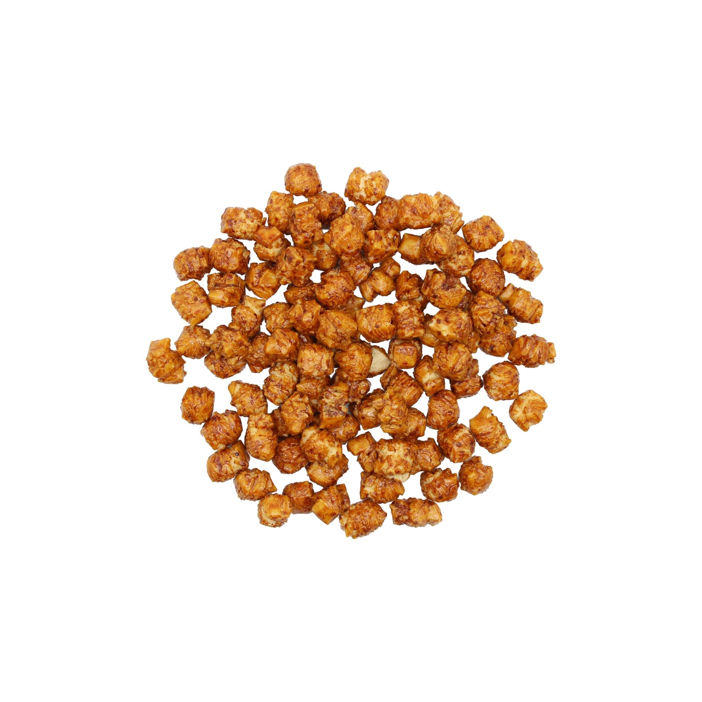 
                  
                    A circle of Japanese Rice Crackers - Shichimi Kozo 80g, small, round, and brown, sits on a white background for a delightful savoury snack.
                  
                