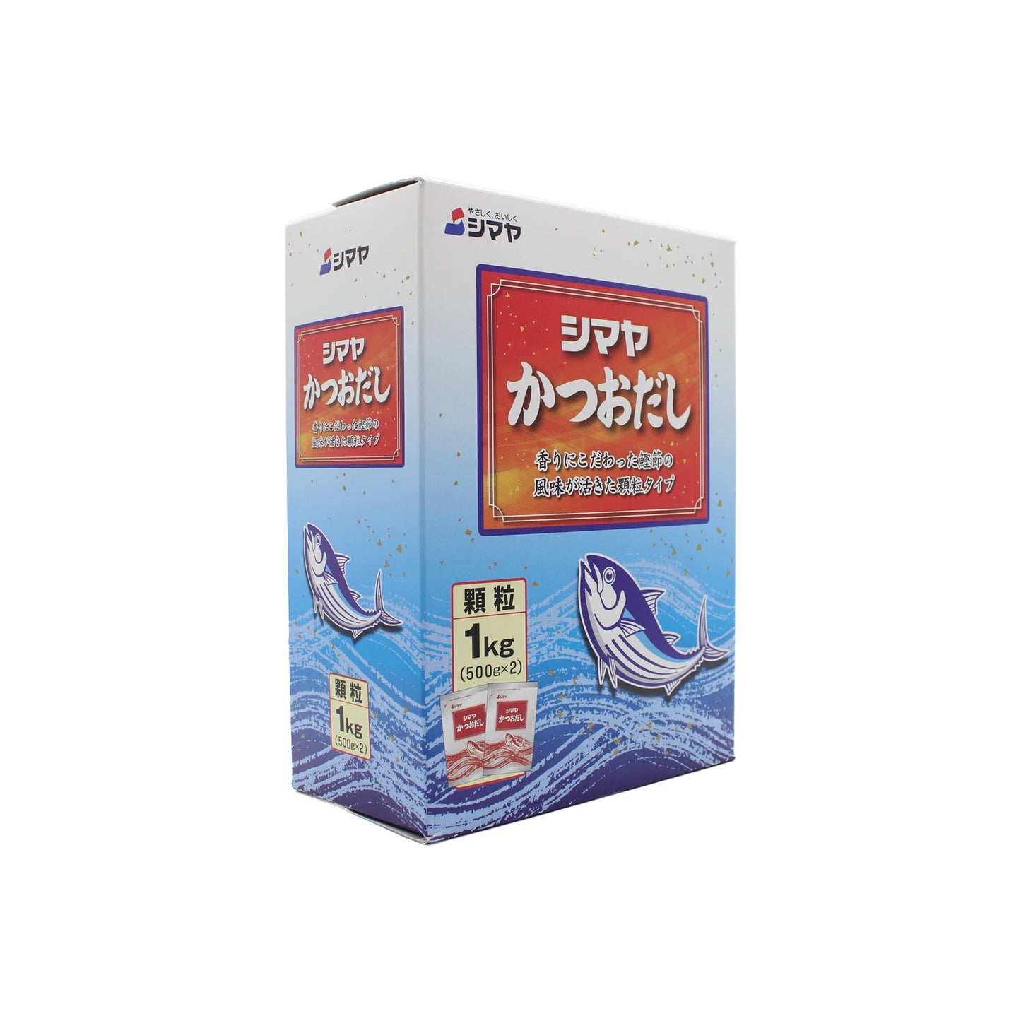 
                  
                    A box of Shinmaya Bonito Fish Dashi Powder with blue ocean-themed packaging and a fish illustration—ideal for adding rich umami to Japanese dishes or making instant dashi.
                  
                
