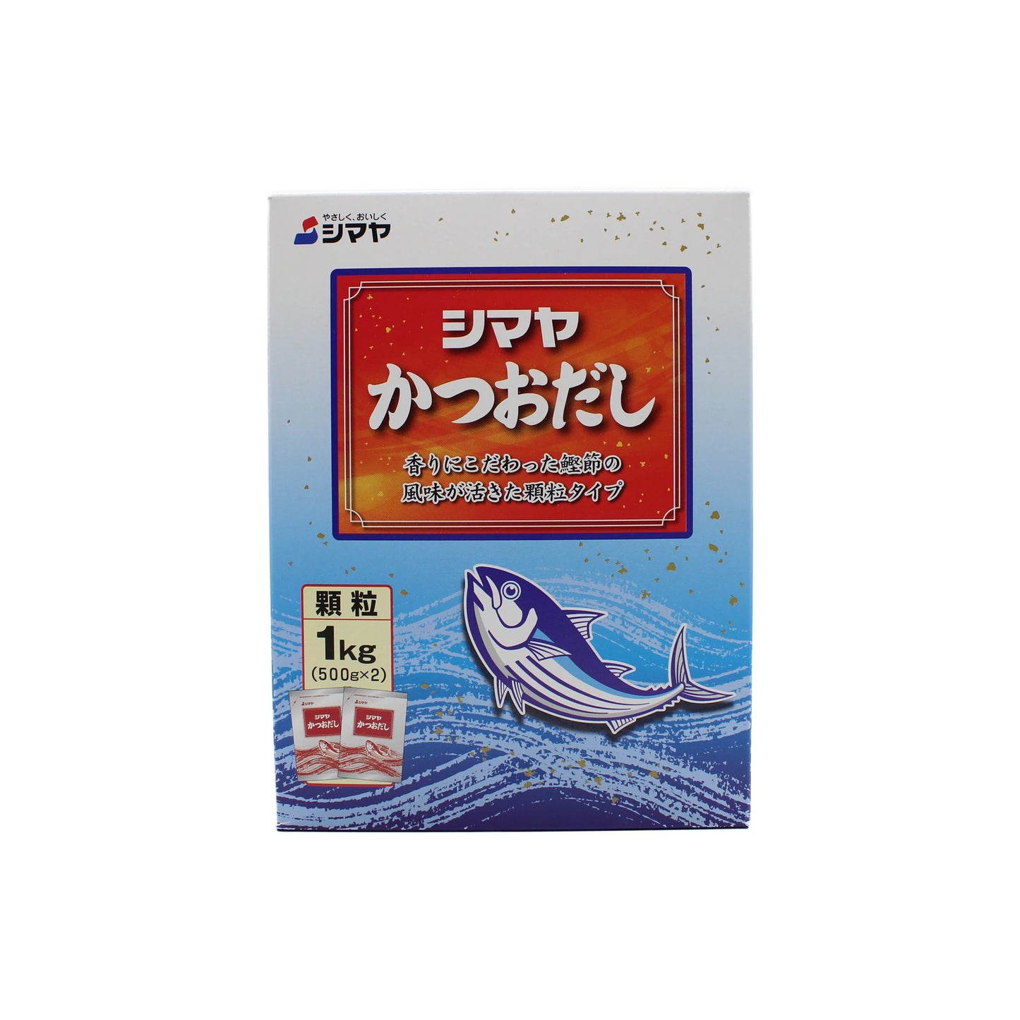 
                  
                    A 1 kg box of Shinmaya Bonito Fish Dashi Powder, with a fish illustration on the front—ideal for enriching authentic Japanese dishes with instant dashi flavor.
                  
                
