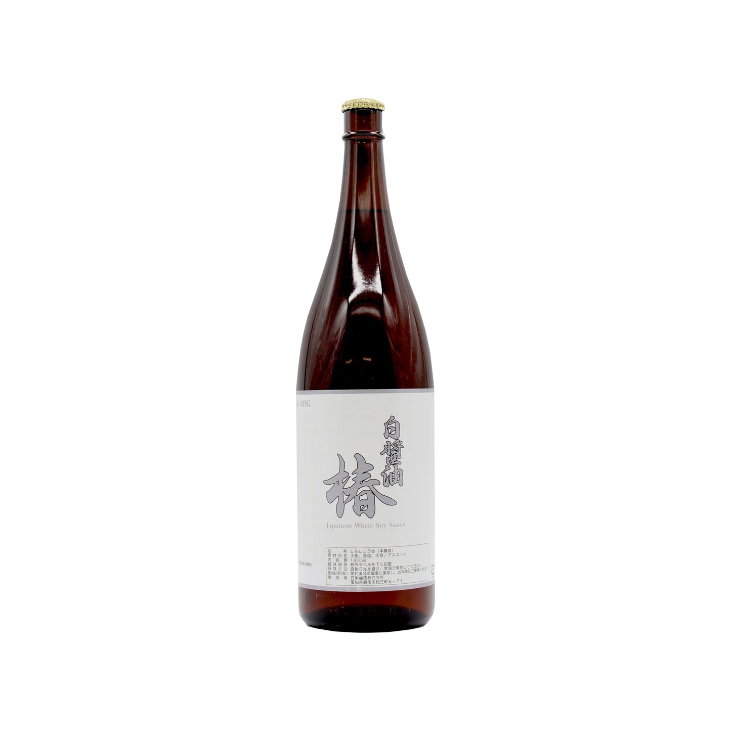 A brown glass bottle of Shiro Shoyu Tsubaki, White Soy Sauce, with a white label featuring Japanese text stands upright on a plain white background—ideal for enhancing your favorite Japanese dishes with authentic flavor.