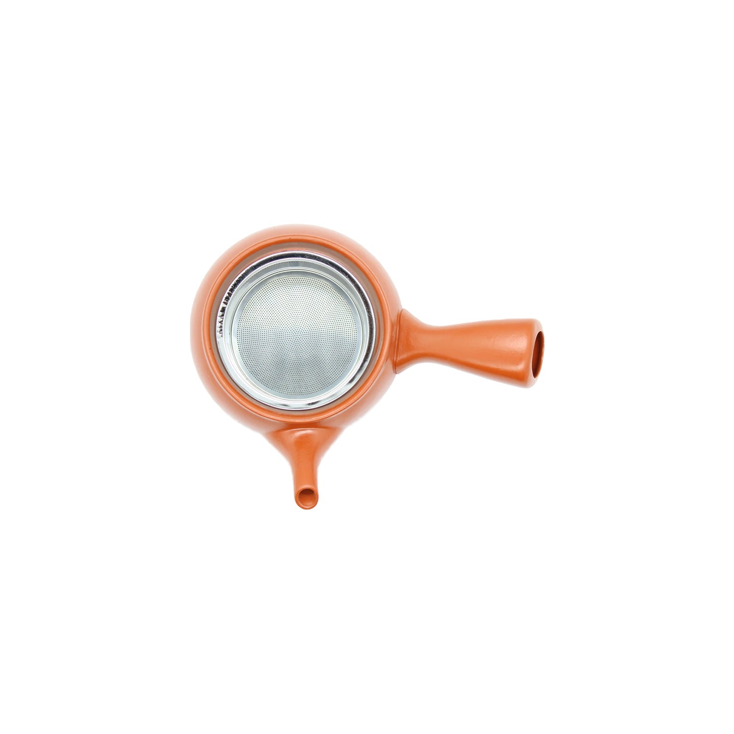 
                  
                    Top view of the Shudei Kyusu Teapot with Steel Tea Strainer, 360ml, in terracotta. Handcrafted with a side handle and built-in steel strainer, shown against a white background.
                  
                