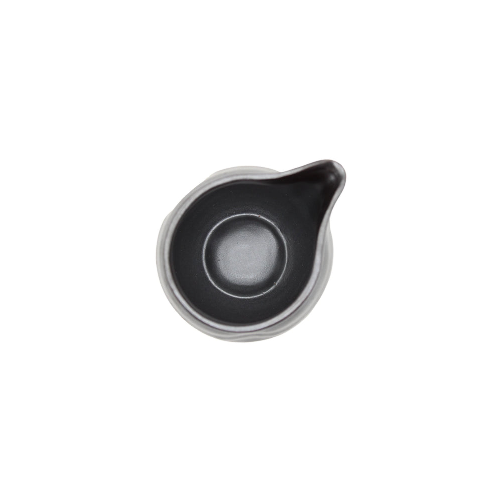 Top view of the Soy Sauce Pourer - Silver and Black, a small, empty ceramic pitcher with a spout, highlighting Japanese craftsmanship against a plain white background.
